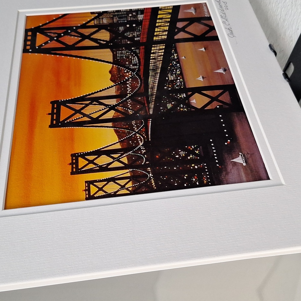 Oakland Bay Bridge Sunrise Painting by Jack E. Stiddard 8x10 Photo 11x14 Mat